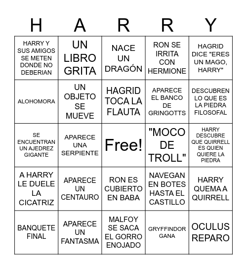 HARRY POTTER Y LA PIEDRA FILOSOFAL Bingo Card