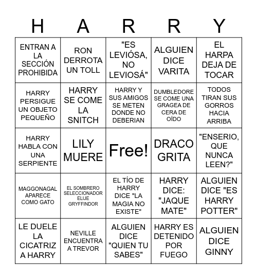 HARRY POTTER Y LA PIEDRA FILOSOFAL Bingo Card