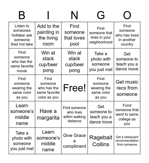 MINGO Bingo Card