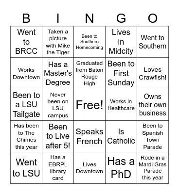 Baton Rouge Barton Bingo Card