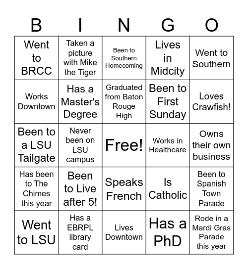 Baton Rouge Barton Bingo Card