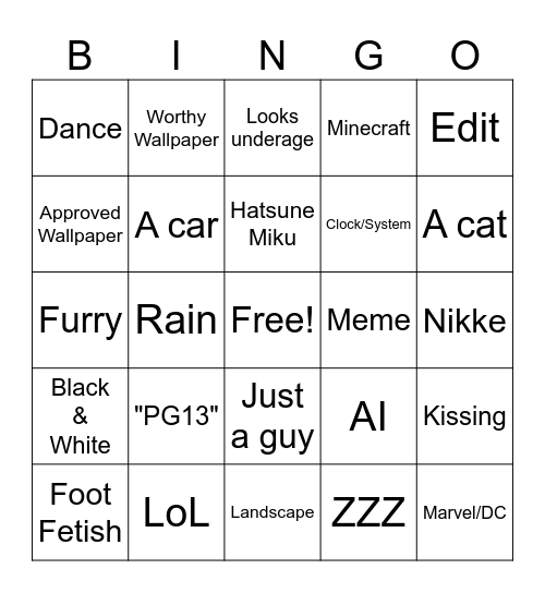 wallpaper engine bingo v0.1 Bingo Card