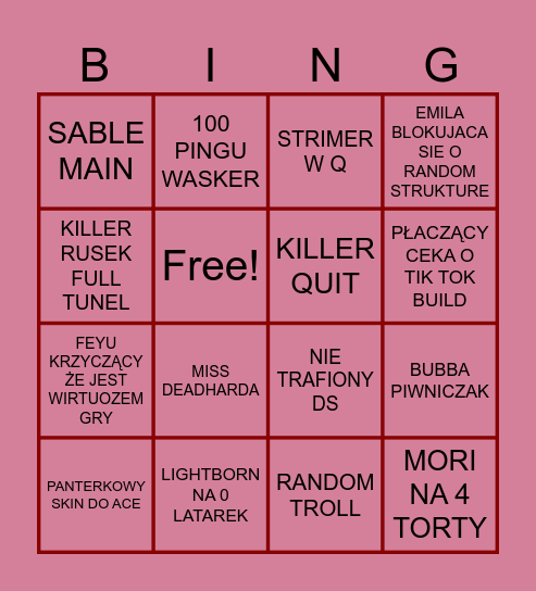 DBD BINGO Card