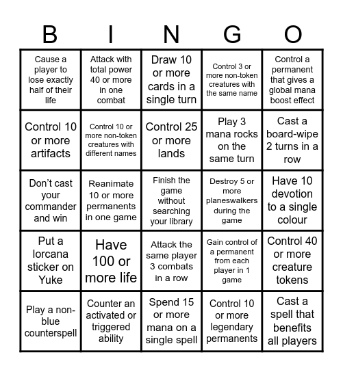 Commander Bingo Card