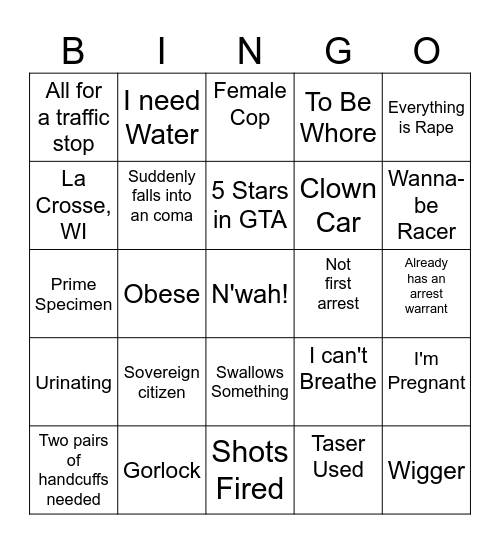 The Usual Suspects BINGO Card