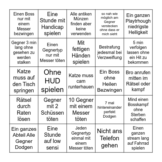 Challenges Resident Evil 7 Bingo Card
