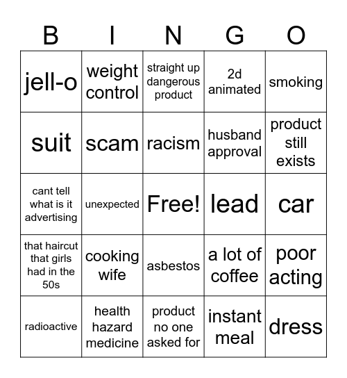 Poorly aged 50's commercials Bingo Card