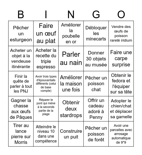 Medvil Stardew Valley Bingo Card