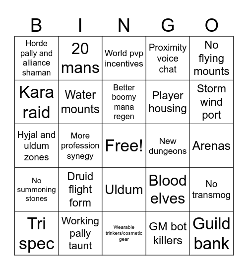 Ghostdancer's WoW classic Bingo Card