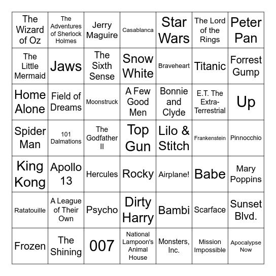 Wednesday "Movie Quotes" Bingo Card