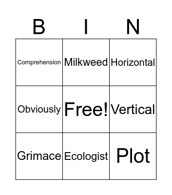 Vocabulary BINGO Card