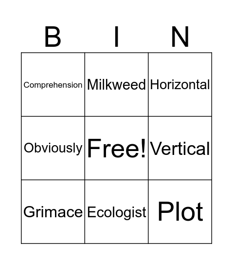 Vocabulary BINGO Card