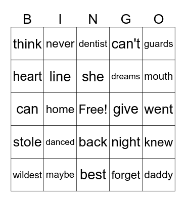 Best Song Ever - English Class Bingo Card
