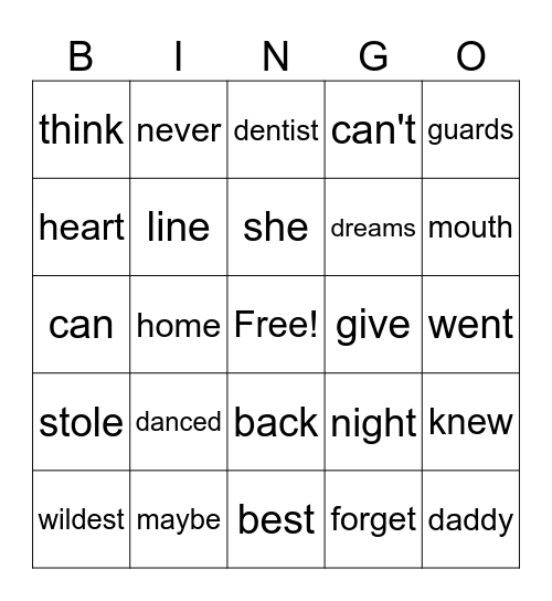 Best Song Ever - English Class Bingo Card