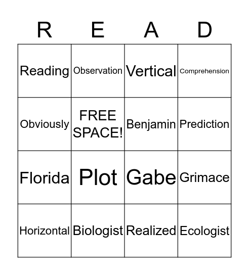 Vocabulary READ Bingo Card