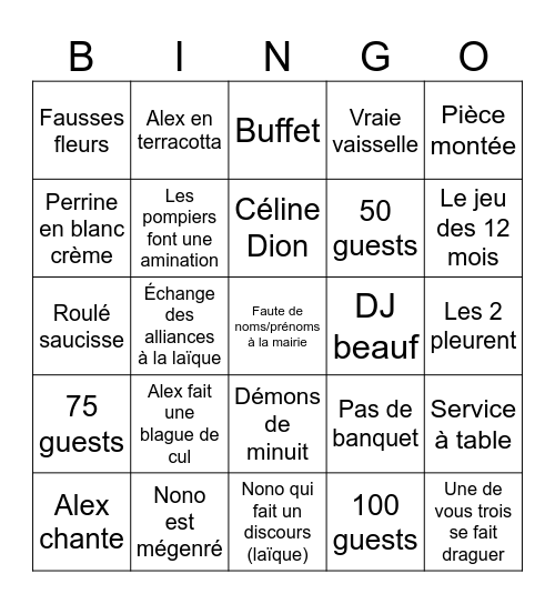 Mariage Perrine & Alex Bingo Card