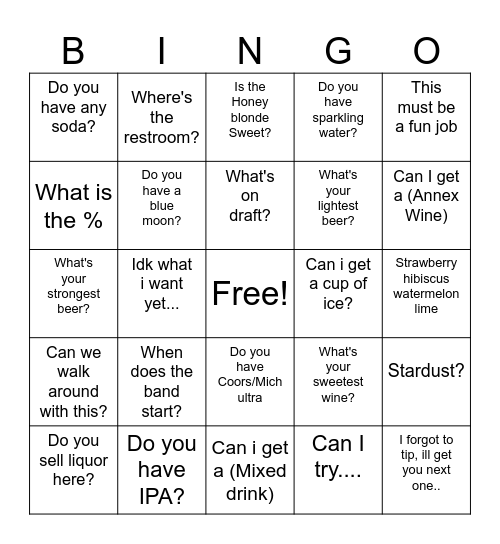 Beers Bingo Card