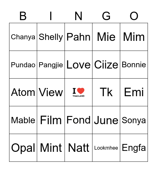 BINGO DE TAILANDESAS Bingo Card