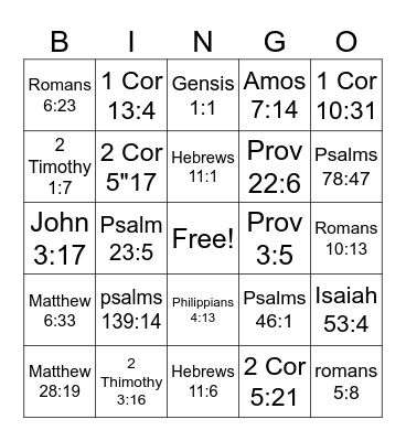 Bible Bingo Card