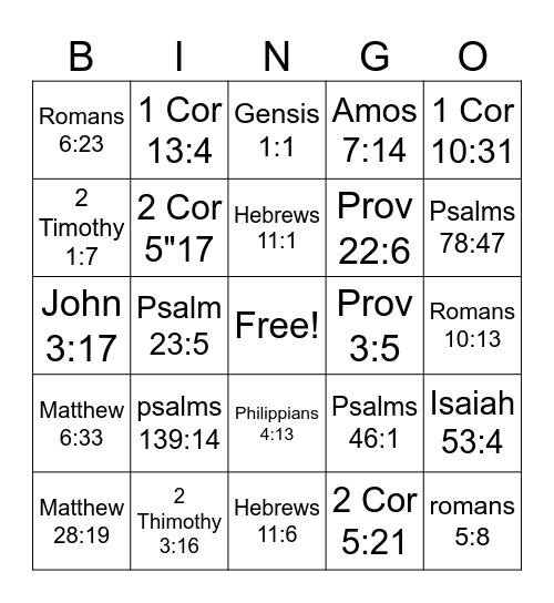 Bible Bingo Card