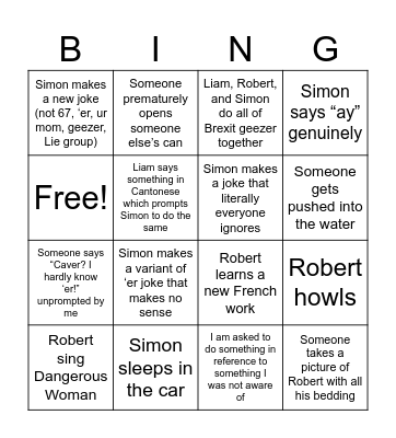 Canmore Camping Bingo Card