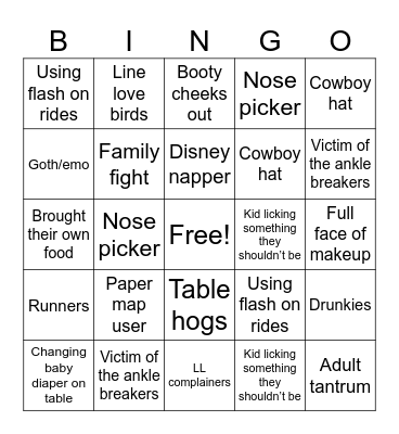 Disney People Watching Bingo Card