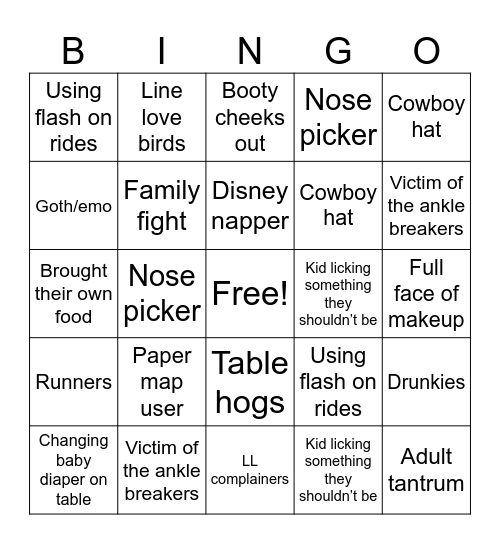 Disney People Watching Bingo Card