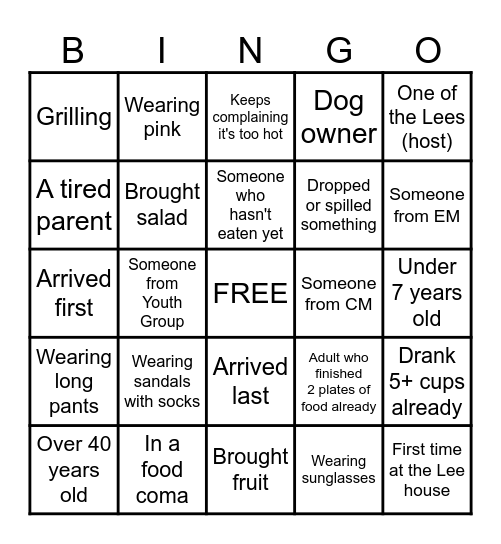 GSTPC Labor Day BBQ Bingo Card