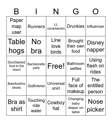 Disney People Watching Bingo Card