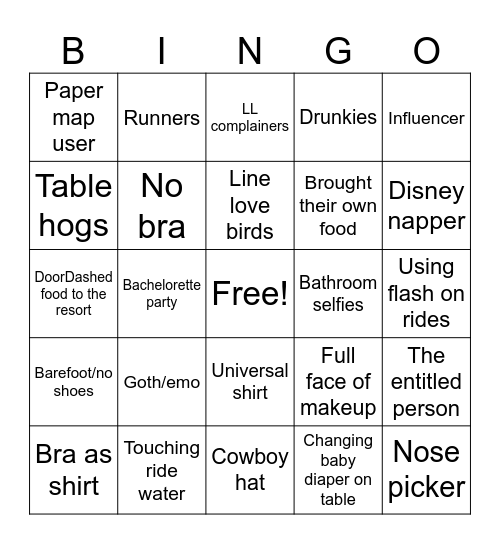 Disney People Watching Bingo Card