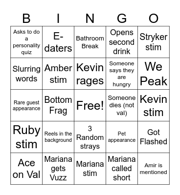 CRUNK NIGHT Bingo Card