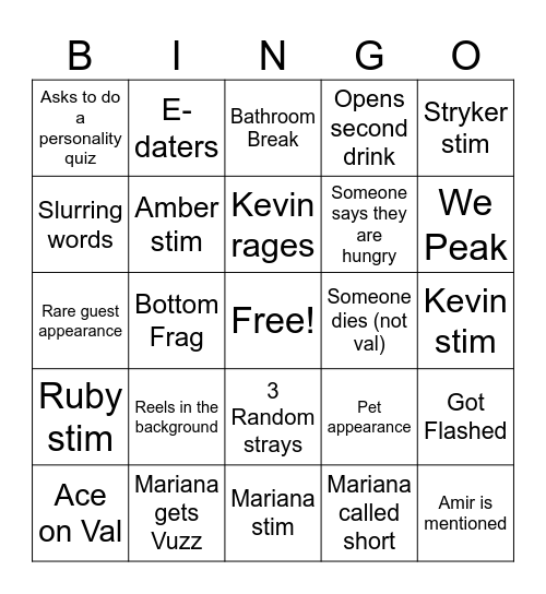 CRUNK NIGHT Bingo Card