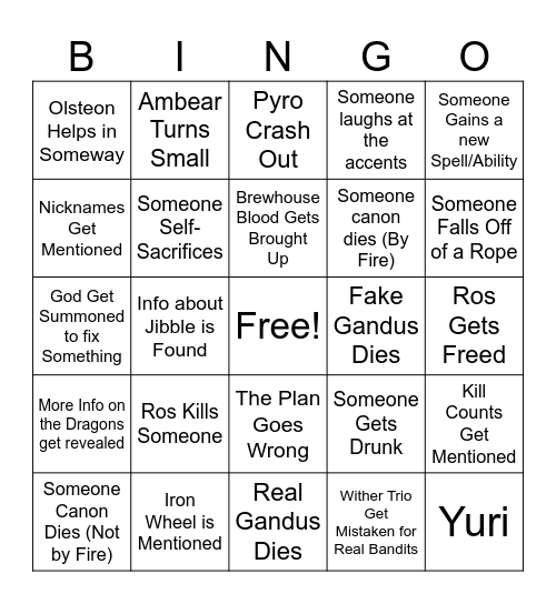 The Flight Bandit Attack Bingo Card