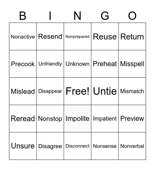 Prefix Bingo Card
