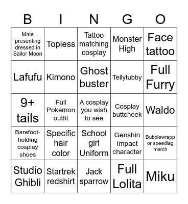 Planet Anime Con Bingo Card