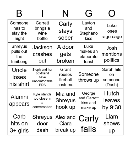 TUXC Preseason Bingo Card