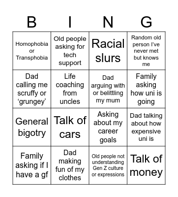 Family gathering bingo Card