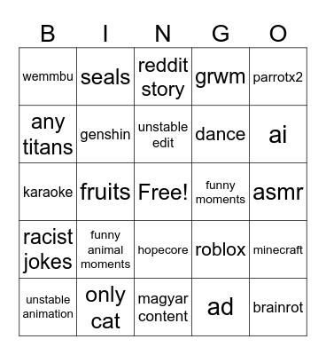 Pitymakk Bingo Card