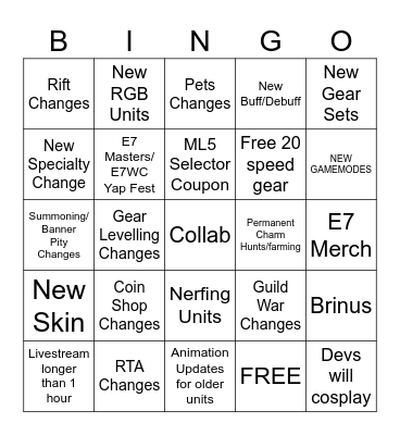 E7 8th Anniversary Bingo Card