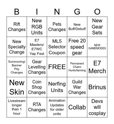 E7 8th Anniversary Bingo Card