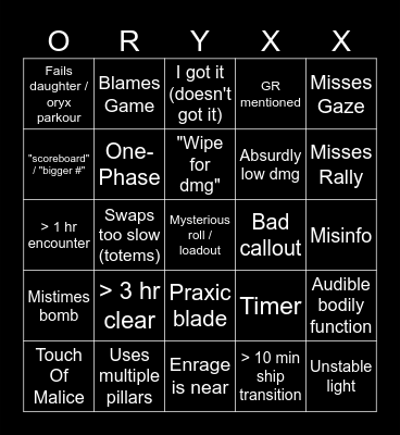 Kings Fall Bingo Card
