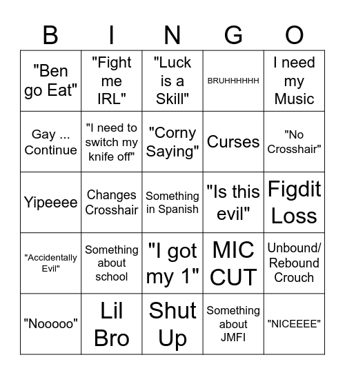 Quinn Bingo Card