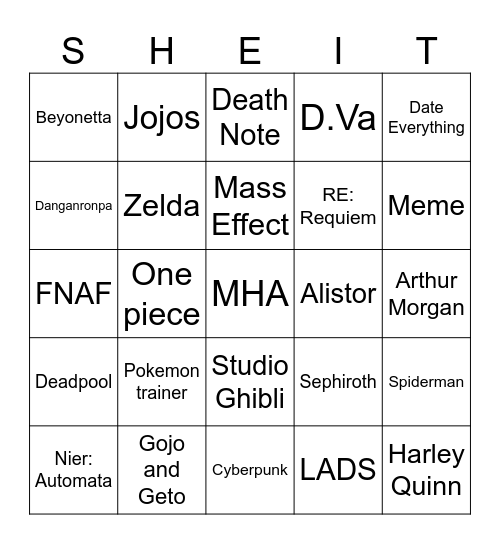 Smells like Bingo Card