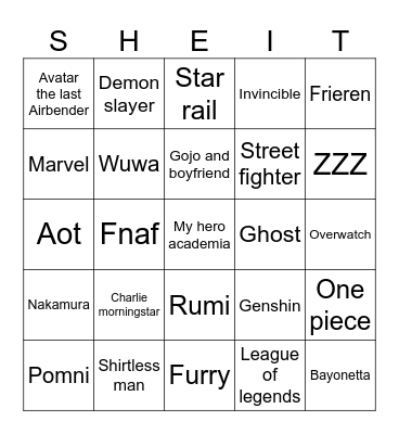 Smells like Bingo Card
