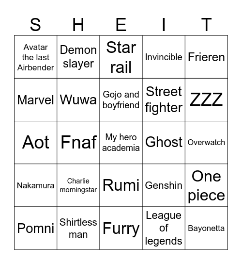 Smells like Bingo Card