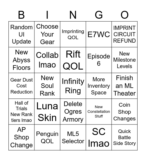 E7 8TH ANNIVERSARY Bingo Card