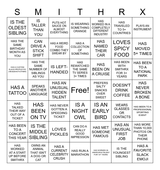 PEOPLE TEAM BINGO Card
