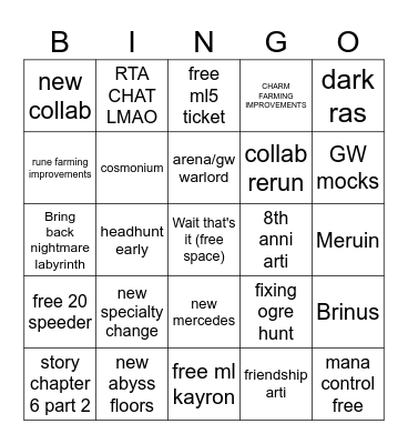 E7 8th anni bingo Card