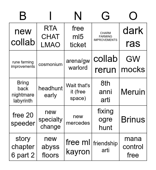 E7 8th anni bingo Card