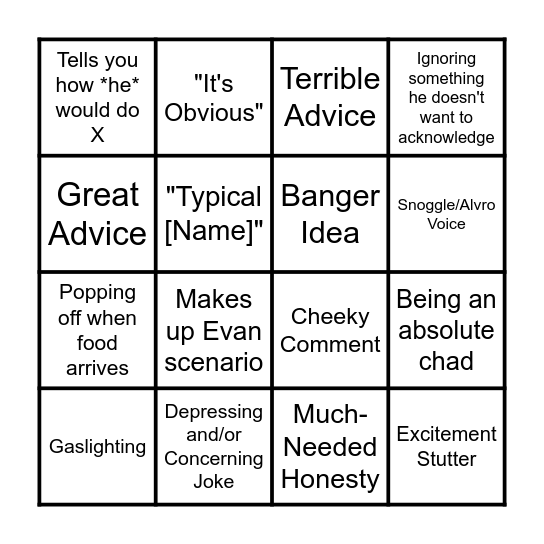 Noah Bingo Card